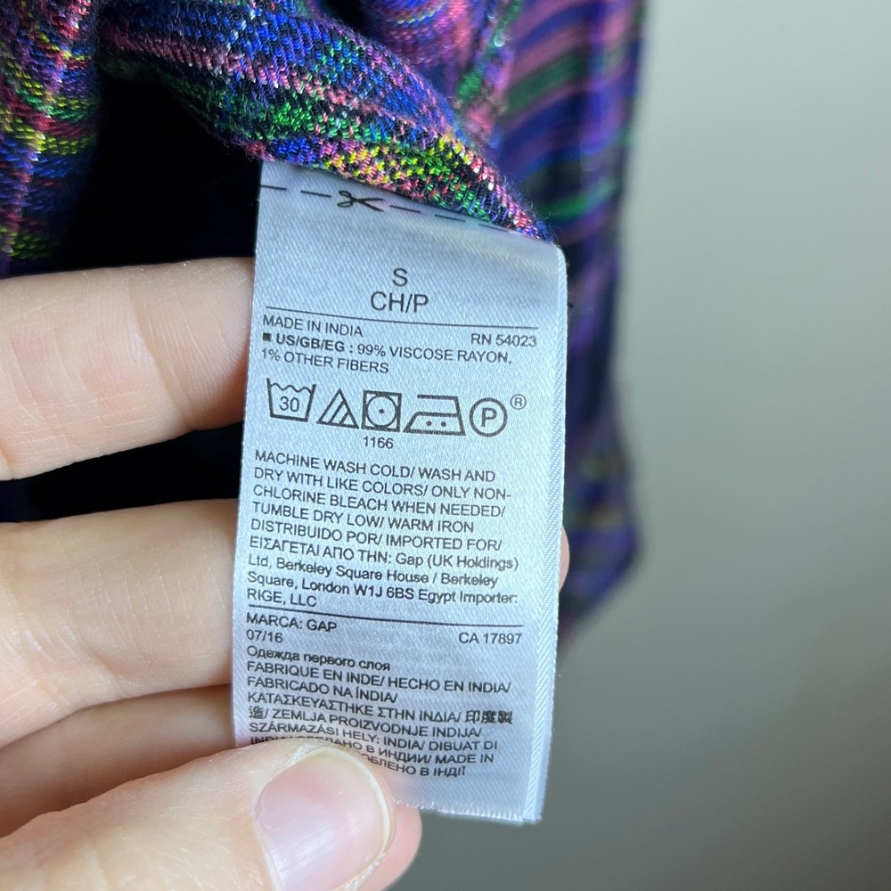 Gap Y2k Flannel Black Multicolor Plaid Button Up Blouse Size S - Picture 3 of 7